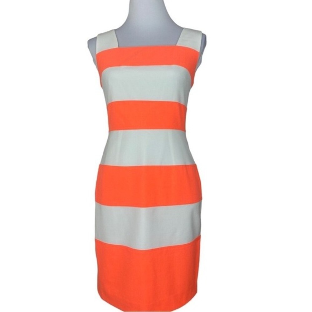 Marc New York‎ Andrew Marc Neon Orange White Striped Sheath Size 4 Dress NWT